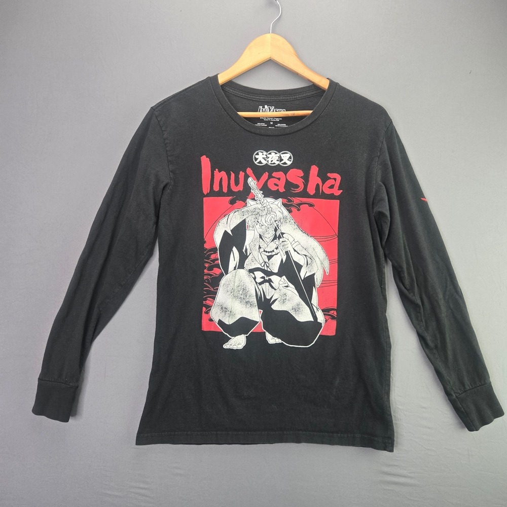 Inuyasha Graphic T-Shirt Long Sleeve M Black Anime Manga Cotton 2009 Vintage